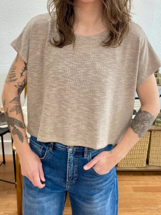 Zenana Tops - Zenana Slub Hacci Cropped Top Light Mocha